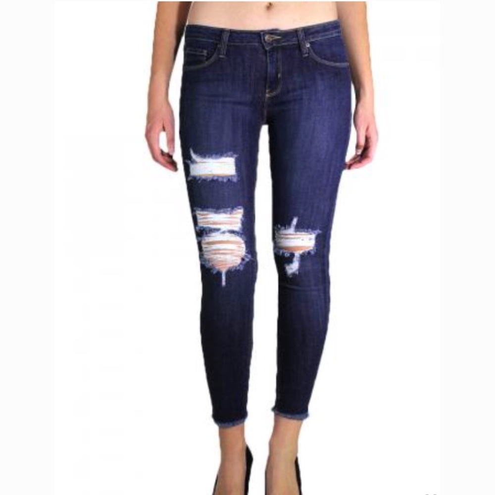 Just Black ripped skinny ankle blue jeans
